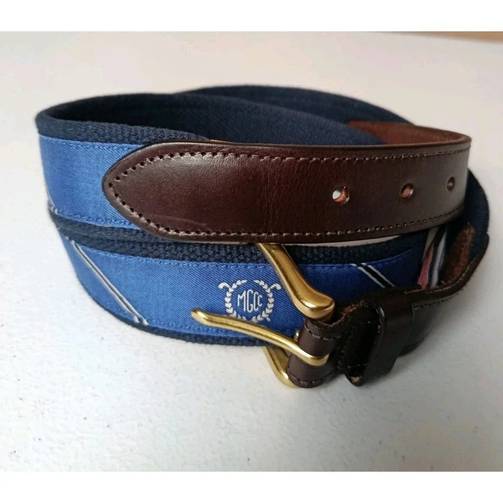 Manufacturers Golf Country Vineyard Vines LEATHER Ribbon Belt 40 Blue